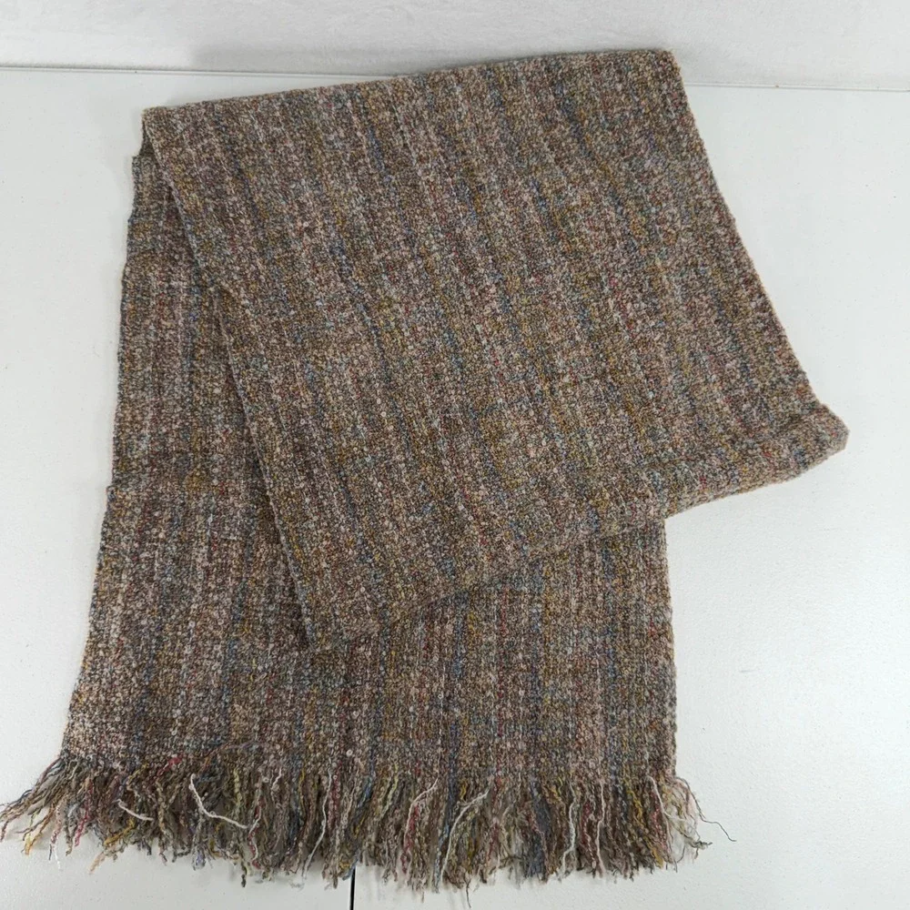 Mucros Weavers Scarf Ireland Multi Color Boucle Fringed Wool Blend Warm Cozy